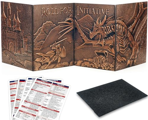 DND DM Screen 5e, D&D Dungeon Master Screen 3D Kunstleder 4 Panel Game Master Screen mit anpassbaren Einsätzen – Dungeons and Dragons GM RPG Zubehör Geschenk für Männer oder Frauen