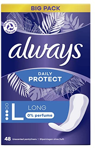 Always Dailies Protect Protège-Slips Long 48 Unités, 0% de parfum, Confortable Avec Cœur Absorbant