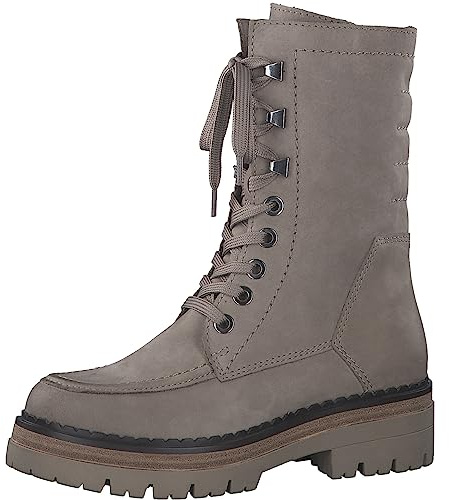MARCO TOZZI Damen Stiefeletten zum Schnüren aus Leder Plateau, Braun (Taupe Nubuck), 37