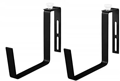Set 2 x Trough Window Box Adjustable Brackets Pot Hanging Hooks Rail Balcony Planter Garden Fence Holder Metal Black