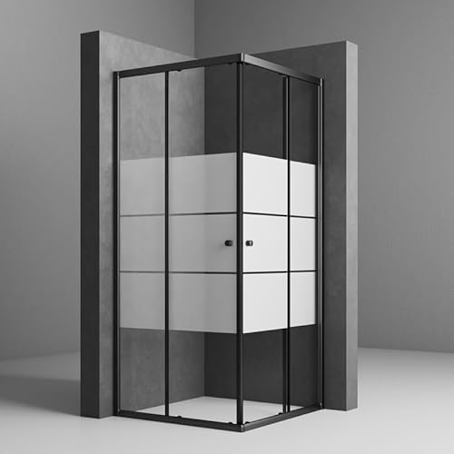 Duschkabine 90x90x185cm Eckeinstieg Duschkabine Schwarz Gestreift Schiebetür Duschabtrennung Doppel Schiebetür 6mm Sicherheitsglas