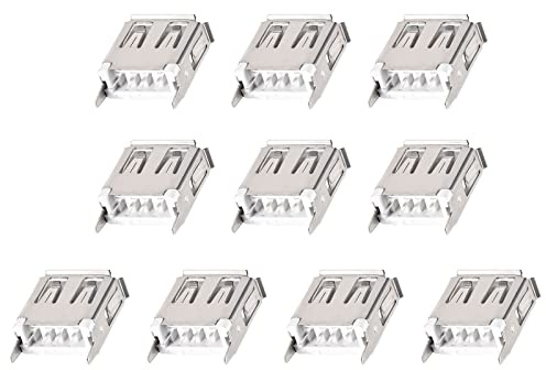 Rebower USB Connettore PCB 4 Pin DIP 180 180 2.0 Tipo a Femmina Presa Spina [per Elettronica Porta Alimentazione Riparazione] - 1.5A / Argento Bianco / 10pz