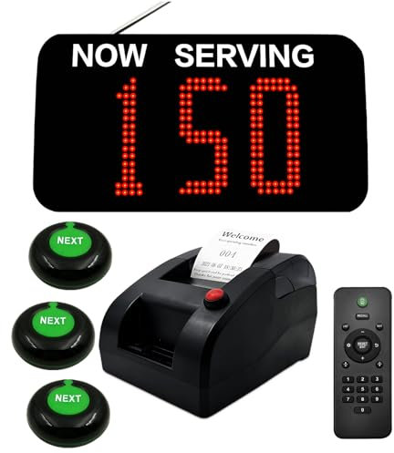 Sistema de Llamada Inalámbrico Sistema de Toma de Número Sistema de Gestión de Colas Sistema de Número en Espera para Restaurante con 1 Display Receptor+1 Impresora Térmica+3 Botones de Llamada