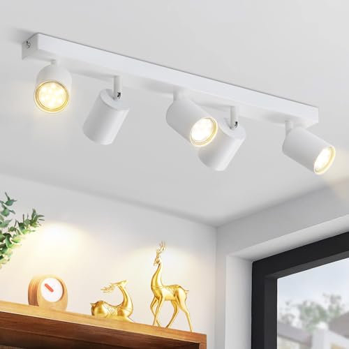 ZMH Plafonnier LED Spot de Plafond Blanc : Plafonnier GU10 Spots 5 Ampoules, Spots de Plafond Orientables à 330°, Lampe de Couloir Moderne, Spot Mural Industriel pour Salon, sans Ampoule
