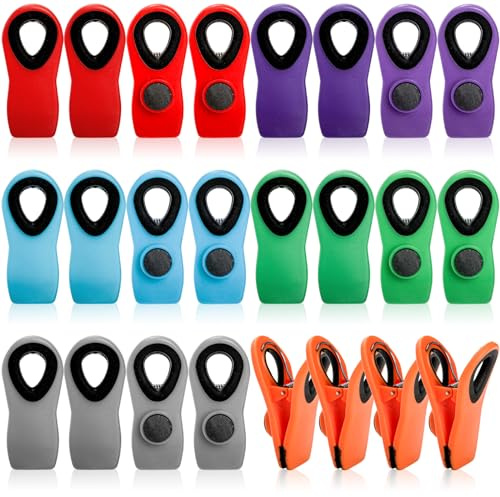 Yopay 24 Pack Chip Bag Clips, Magnetic Food Clips for Bags, Heavy Duty Food Kitchen Clip for Refrigerator Food Packages Snack Bag with Airtight Seal