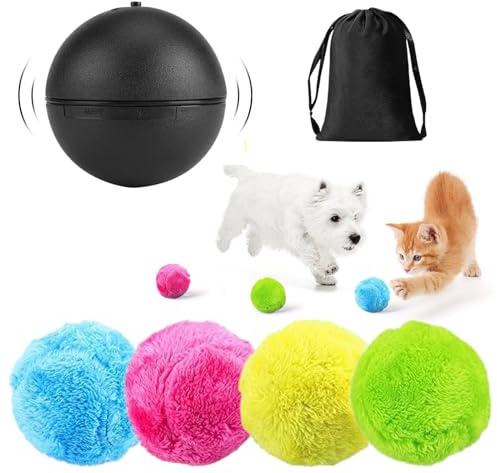 Automatischer Rollender Ball Elektrische Spielzeug Ball für Hund Active Rolling Ball Hund Selbstrollender Ball Hund mit 4 Plüschbezügen Aktives Hundespielzeug Beweglich für Kleine Hunde Katze