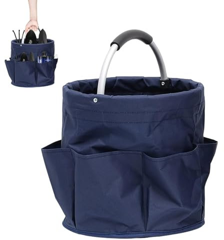 Niksultant 17L Collapsible Storage Basket for Toiletries Cleaning Bucket with Handle Products Organiser Round Tool Carrying Box Utensils Gardening Tool(Navy Blue)