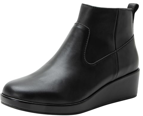 Alegria Womens Hadi Comfort Leather Ankle Wedge Boot Black 8 M US