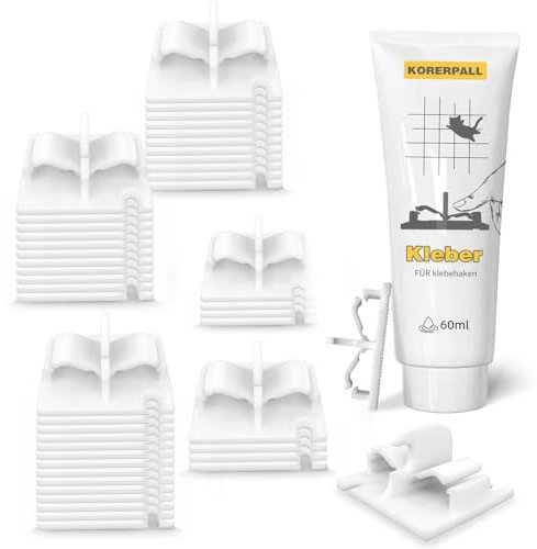 KORERPALL Klebehaken Katzennetz, 2 Funktionen: Beidseitig Sperren + Hang, 50 Adhesive Hooks + Glue, Katzennetz für Balkon, Katzennetz, Katzennetz für Balkon Ohne Bohren, Balkon Klebehaken Wetterfest