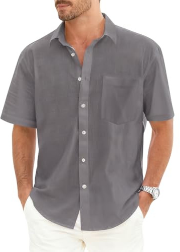 VDDTAGAM Chemise Homme Manches Longues Chemise Col Mao Homme Ensemble Chemise Short Homme Chemisette Homme Ensemble Lin Homme Chemise Chemise Blanche Homme Chemise sans Repassage Chemi(Dark Gray,4XL)
