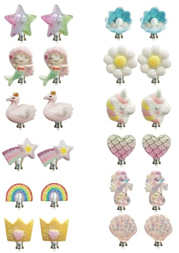 12 Paar Mädchen-Ohrringe, Kinder-Ohrclips, Cartoon-Ohrringe, Dekorative Ohrringe, Niedliche Ohrclips