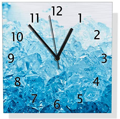 Wallario Design Wanduhr Leuchtendes EIS in blau aus Aluverbund, Alu-Uhr Größe 30 x 30 cm, Schwarze Zeiger mit Metalloptik