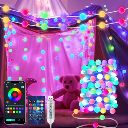 AUAUY Smart Globe String Lights, 10M 66 LED Utomhus/Inomhus String Lights, Färgbyte, USB-driven, med App, Halloween Party Dekoration, Jul