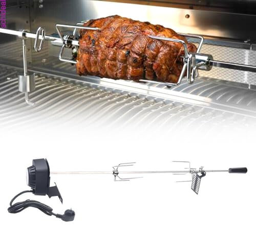 SanBouSi BBQ Grillspieß mit Edelstahl Motor Elektrischer Drehspiess für BBQ Rotisserie Grillspiess Drehspiess Gasgrill Spanferkelgrill inkl.2 x Fleischnadeln 80cm