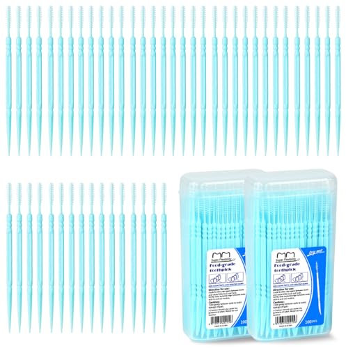200 Stück Interdentalbürsten, Zahnstocher mit doppeltem Verwendungszweck, Zahnseide-Sticks aus Silikon, Reinigungswerkzeug für Zahnstocher, Einwegzahnbürsten zur Zahnreinigung (blau)