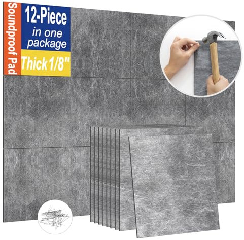 WVOVW 12 Pack 1/8 inch Thick Mass Loaded Vinyl Soundproofing Pads, High Surface Density, Easy to Install, MLV Insulation Sound Proof Pads