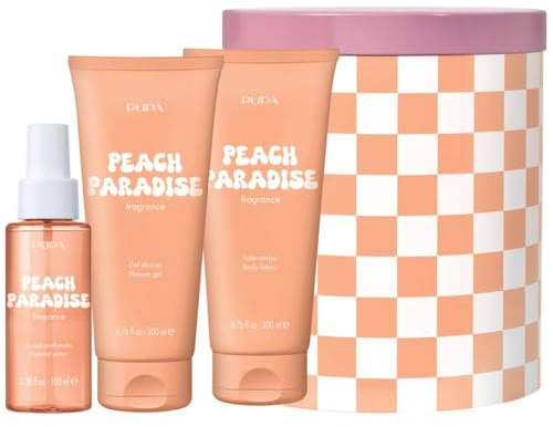 Pupa Happy Box persika paradis presentförpackning duschgel 200 ml kroppsmjölk 200 ml doftvatten 100 ml