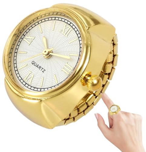 Klockring, ringklocka, bärbar, små klockor för män och kvinnor, modetillbehör för fest, dejt, semester, Guld, Grand cadre intérieur, Se beskrivning