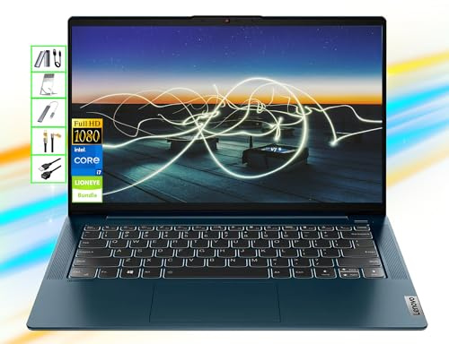 Lenovo Ordinateur portable alimenté par l'IA | Ordinateur FHD 14 po | 8 Go de RAM | SSD 1 To et SSD portable de 128 Go | Processeur Intel 4 cœurs i7 | Webcam | USB-C | Wi-Fi | Bluetooth | Copilot