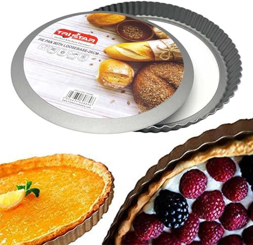 HOCHSTE 26cm /10.2 Pie Tin, Tart Tin, Quiche Dish, Flan Dish with Loose Bottom – Non-Stick Pie Tins for Baking, Flan Tin, Quiche Tin, Tart Tins for Baking, Apple Pie Dish, Cake Tin Silver 1 Pack