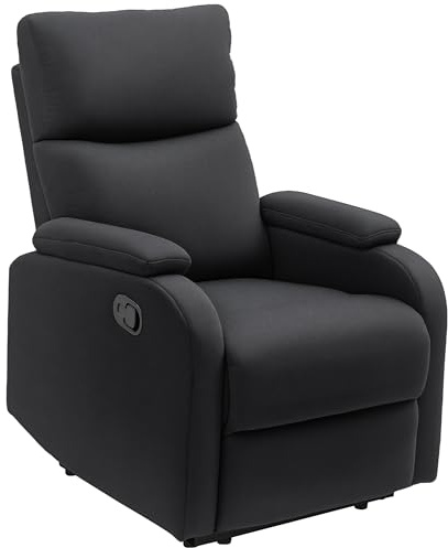 HOMCOM Poltrona Relax Reclinabile Manuale 60°, Poltrona con Poggiapiedi, Poltroncina Reclinabile con Schienale Imbottitura Spessa in Tessuto per Camera da Letto, Salotto e Soggiorno, Nero