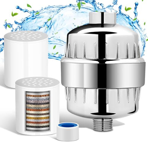 Shower Filter 20 Stage, Shower Head Filter with 2 Replaceable Cartridges to Soften Water and Remove Chlorine, Vitamin C Showerhead Filter for Skin and Hair More Healthier, Reduces Dry Itchy Skin