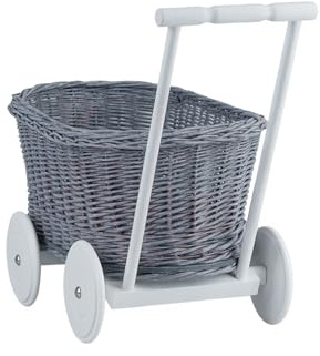 e-wicker24 Alles aus Weide Carriola da gioco, ideale come idea regalo per ragazzi e ragazze, giocattolo in vimini (grigio)