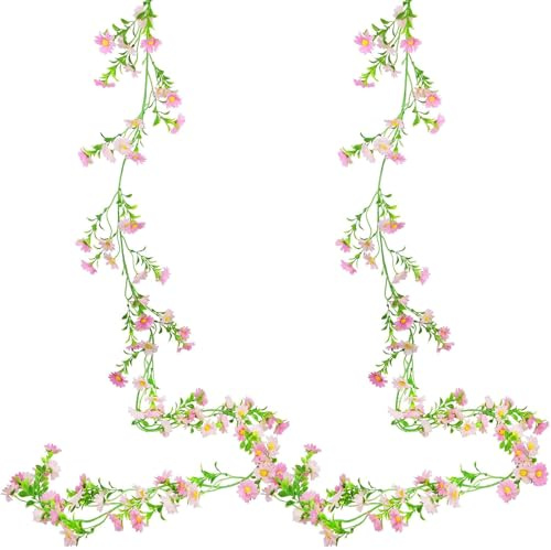 BANTI Künstliche Blumen Kunstblumen Wie Echt Deko Blumengirlande Gänseblümchen Seidenblumen Hängend Gefälschte Plastikblumen Fake Flowers Garland für Hochzeit Garten Wand Dekor Rosa 2pcs