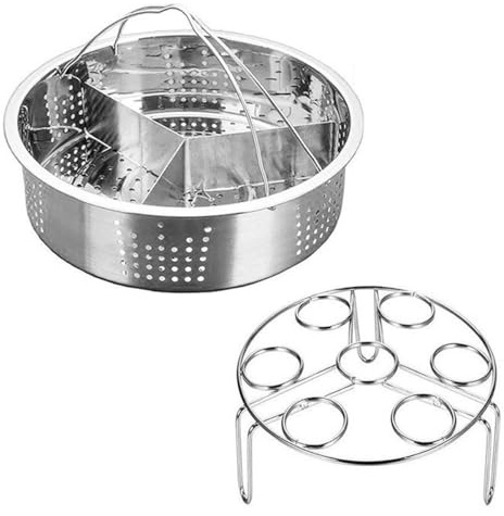 Nicear Stainless Steel Steamer Basket Rack Steam Grill Mesh Basket Divider Steamer Basket Rack Durable Steamer Cooking Accessories Triple Separator Set