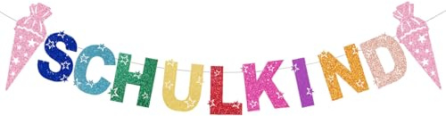 DazzJoy Glitzer Einschulung Deko Girlande Bunte, Schulanfang Deko Einschulung Mädchen Junge Girlande, Schulkind 2026 Hängende Deko Girlanden Banner für Schuleinführung Dekoration, ABC, 123