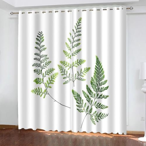 Bishilin Vorhänge Wohnzimmer Verdunkelung 2er Set, Verdunklungsvorhänge 107x160CM mit Ösen Zweige und Blätter Muster Gardinen Blickdicht Jugendzimmer Kinderzimmer
