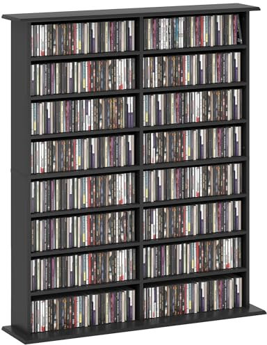 HOMCOM Mobile Libreria a 16 Ripiani per 720 CD dal Design Moderno, Mobiletto Porta CD in Truciolato, 106.5x24x126.3 cm, Nero