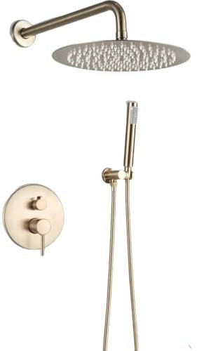 Juegos de Ducha para baño, Juego de Grifo de Ducha Dorado Cepillado, Grifo Mezclador de Ducha de Lluvia de una Sola manija, válvula mezcladora de Ducha de Caja empotrada, Cabezal de Ducha de
