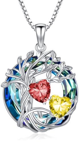 Garnet and Citrine Necklace s925 Sterling Silver Tree of Life January and November Birthstone Pendant Necklace Jewellery Christmas Birthday Gifts for Women Her Girlfriend Wife Sister Mom
