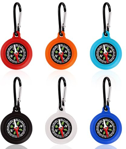 6 Stück Kompass Kinder, Outdoor Compass mit Karabinerhaken, Tragbar Mini Kompass Schlüsselanhänger für Camping und Aktivitäten im Freien