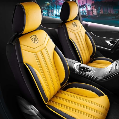 GIOVANNI BUTTI Coprisedili universali per auto e SUV – Coprisedili anteriori di alta qualità, in pelle, giallo-nero, compatibili con airbag, coprisedili per auto, set completo con kit di montaggio