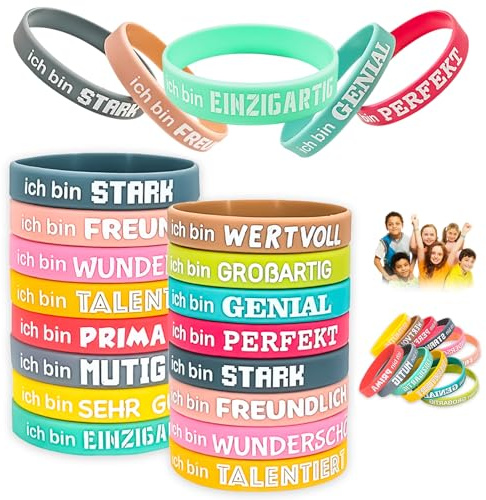Motivationsarmbänder Kinder 36 Stück mit 12 Motivierenden Sprüchen Silikon Armband Geschenk für Geburtstag Party Einschulung Abschied als Mitgebsel Jugendliche Schüler Teenager - Gicctyble