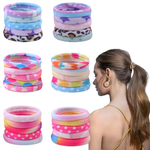 WUSJCOF 30 Unidades Gomas para el Cabello, Nylon Elástico, Suaves para Cabello Grueso, Rizado o Liso, Coletero para Niñas, Bandas Elásticas y Lazos Pelo Niña (Colorido)