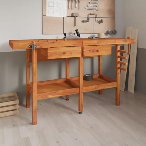 Vopese Banco de Trabajo de Madera Maciza con Estantes y Cajones - Estable y Espacioso para Herramientas
