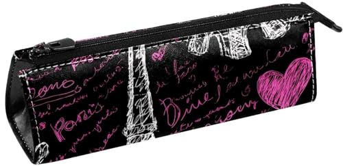 VAPOKF Trousse à crayons rose avec cœur et tour de Paris - Pochette à crayons - Pochette à cosmétiques compacte avec fermeture éclair