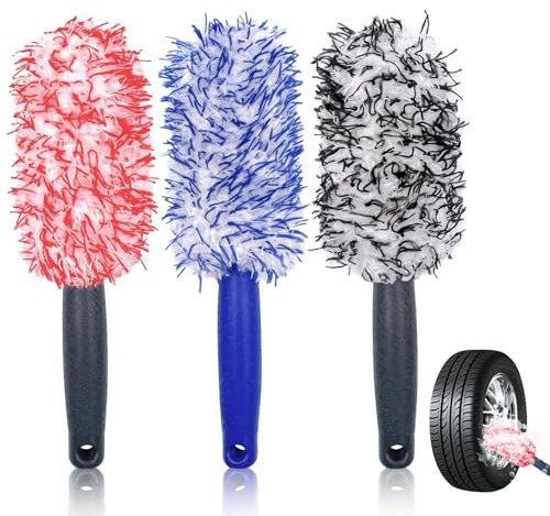 Griwuut 3Pcs Car Wheel Cleaning Brushes, Flat Spoke Brush for Car Grille Air Vents Exhaust Pipetrim Emblems, Suitable for Cars Motorcycles Bicycles