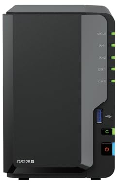Synology DS225+ 40TB (Synology HAT53) 2-Bay Plus Series - Intel Celeron J4125 Quad-Core, 2 Go DDR4 SODIMM Non ECC évolutif à 6 Go en utilisant D4NS01-4G. 1 Port LAN 2,5 GbE et 1 Port LAN RJ-45 1 GbE