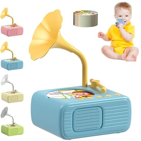Kids Gramophone Toy with 96 Cards - Educational Music Player for Toddlers | Bluetooth Kids Phonograph | Nursery Rhymes & Bedtime Stories for Early Childhood Education (Age 3+) (Blue)