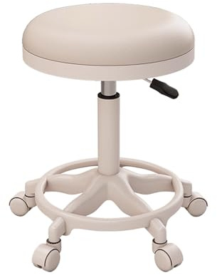 Taburete con Ruedas Fisioterapia Regulable en Altura 43-57cm Taburete Giratorio Cocina 6 Colores para Peluquería, Oficina, Hogar(Beige)