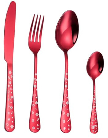UTHCLO Set de Couverts de Table Acier Inoxydable Rouge Service de Vaisselle Simple pour Maison et Restaurant Couteau Fourchette Cuillère Ergonomique