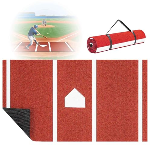 xumcLRSM Baseball Mats, Batters Box Turf Mats with Home Plate, Roll Out Baseball Home Plate Mat, Antislip Baseball Softball Cage Mats Indoor and Outdoor Use,Red-150cm*300cm