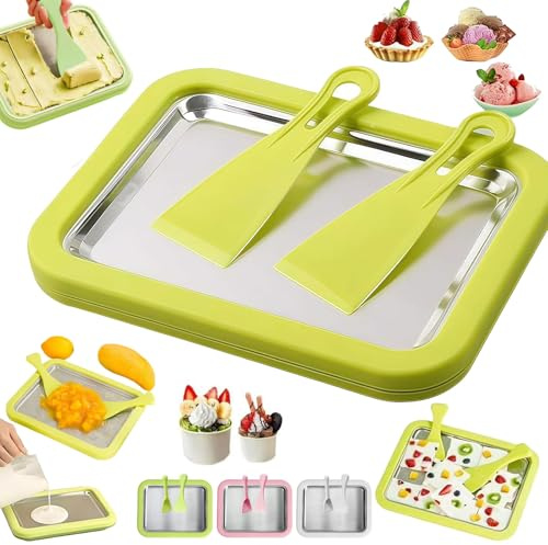 At-Home Rolled Ice Cream Maker Kit,Portable Instant Rolled Icecream Tray with 2 Scrapers,At-Home Instant Freeze Plate,DIY Freeze Yogurt Board Machine,Ice Cream Roll Maker Tray for Yogurt Sorbet