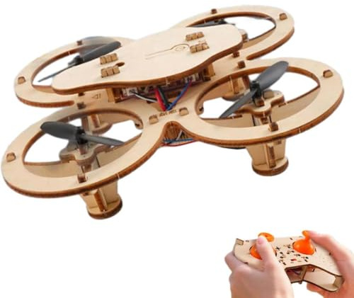 Wooden Drone Model Kit, Holz-Drohnen-Modellbausatz, DIY-Holzmontage RC-Drohnen-Bausatz, Fernsteuerbare Mini-Quadcopter-Bausätze für Erwachsene & Kinder, Bildungswissenschaftliche Kits