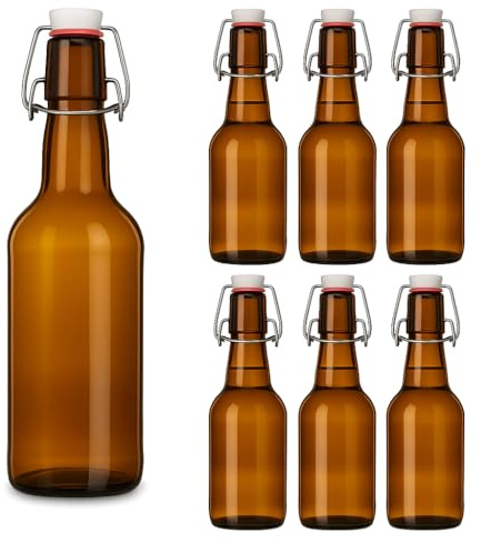 hocz 6x leere Bügelflaschen 750ml zum Befüllen Braun - große Flaschen mit Bügelverschluss - 6er Bügel Glasflaschen Set für Saft, Getränke, Likör, Öl, Saucen - 6 Stück, 750 ml, Braun