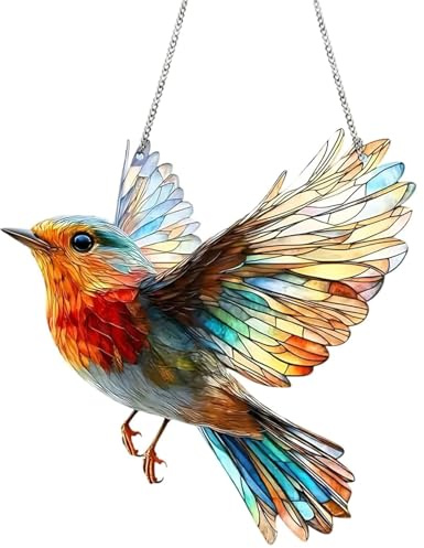 Buntglas|Buntglas-Fensteraufhänger, Vogel-Sonnenfänger, 7, 8 x 7, 8 2D-Acryl-Sonnenfänger mit Kette, zum Aufhängen für Balkonfenster, Wand, Gartendekoration